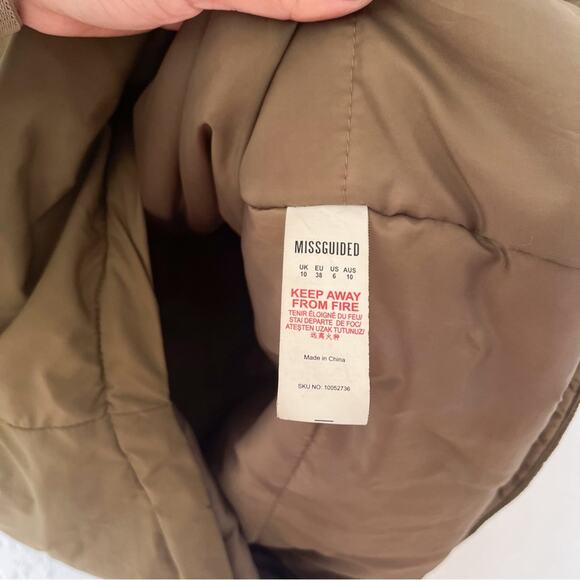 Missguided | Olive Green Puffer Jacket Faux Fur Long - Picture 7 of 8